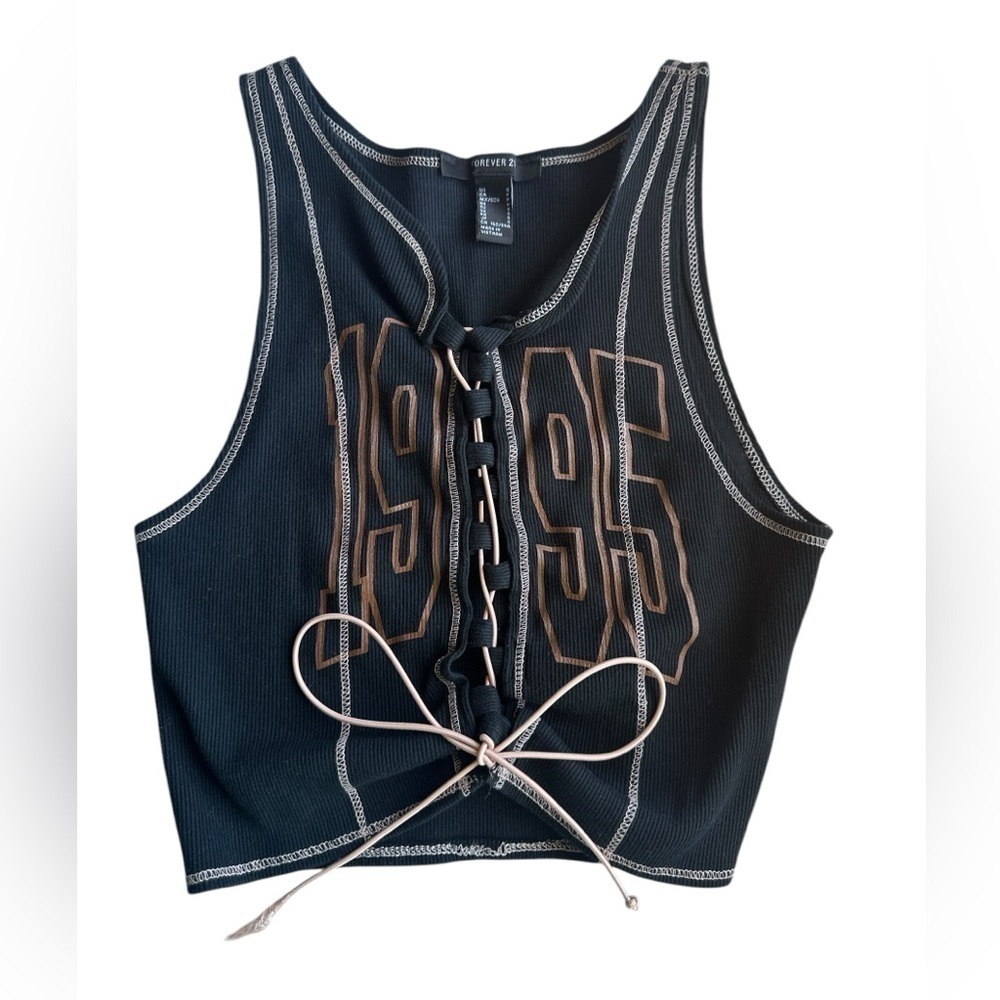 #29 Forever 21 1995 Lace Up Crop Tank in Black